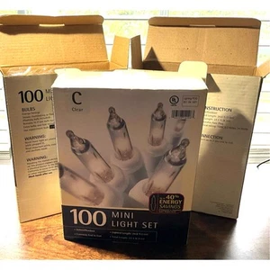 NIB Christmas Holiday Lights 100 ct Clear Mini Light Set 3 Boxes Indoor Outdoor - Picture 1 of 6