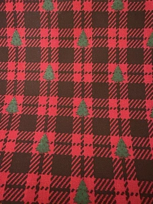 Tela de Navidad rojo y negro búfalo a cuadros/pequeños árboles de Navidad 1 y 2/3 yardas  Foto 1 de 3
