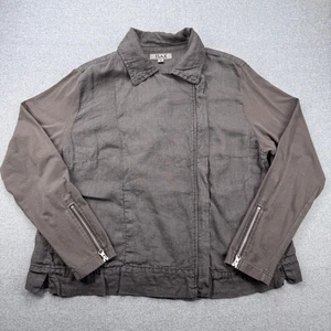 FLAX Women's 100% Linen Moto Jacket Brown Asymmetrical Zip Front Size M - Picture 1 of 14