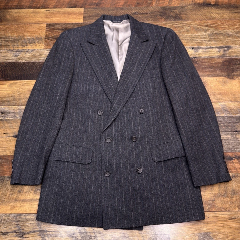 Vintage Chaps Ralph Lauren Double Breasted Blazer 39R Gray Pinstripe Saks Fifth  - Image 1 of 4