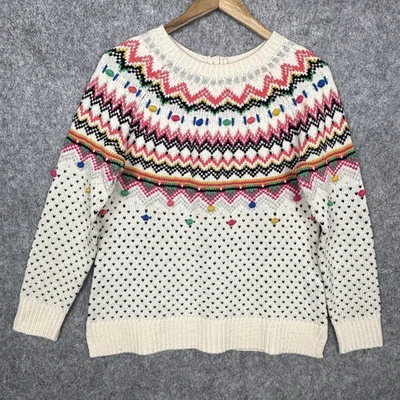 Talbots Womens Cozy Cute Fair Isle Pom Pom Sweater Size M Colorful Button Back - Image 1 of 4