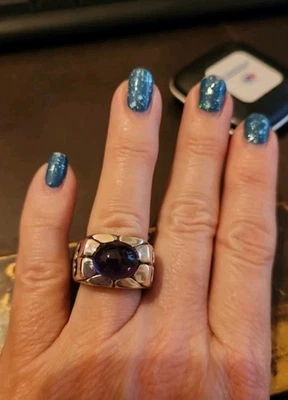 Anillo de guijarros John Hardy estilo 925 cuadrado amatista Batu Kali talla 6 Foto 1 de 4