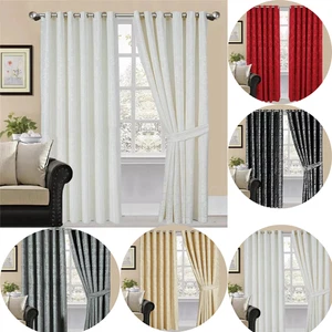 Luxury CLEO Jacquard Eyelet Curtains Pair  Fully Lined Ready Mad - Picture 1 of 11