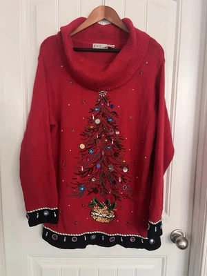 B.P. Suéter Tejido con Cuentas Diseño XL Cuello Capucha Manga Larga Feo Navidad Vacaciones Foto 1 de 4