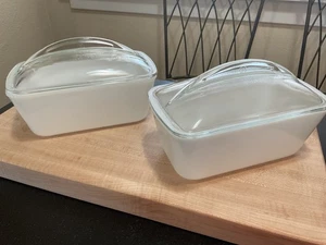 2 Vintage Westinghouse White Glass Loaf Pans Clear Domed Glass Lids - Picture 1 of 5