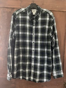 Men’s LL Bean Traditional Fit Green Blue Yellow Plaid Flannel Shirt LS Size L - Picture 1 of 7