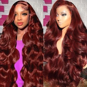 30 Inch Reddish Brown Lace Front Wigs Human Hair 13x6 Body Wave Lace Front Wi... - Picture 1 of 8