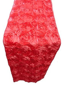 10 Koralle Rosette Rose 3D Satin Tischläufer 12"x108" Band Hochzeit Event - Bild 1 von 1