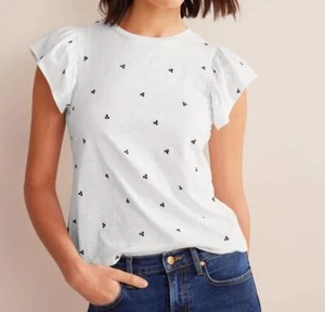 Boden Embroidered Flutter Top White Size UK14 - Picture 1 of 3