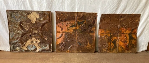 Lot of 3 Antique Tin Ceiling  2' x 2' Shabby Tile 24" SQ Chic VTG Crafts 131-23A Cover