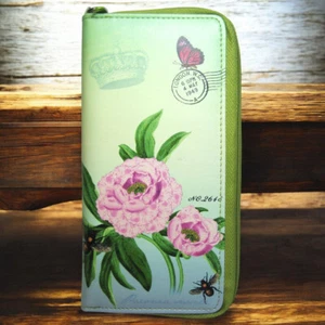 Lavishy Flower Art - PAR Avion Pink Peony / Honey Bee Art Large Wristlet Clutch - Picture 1 of 6