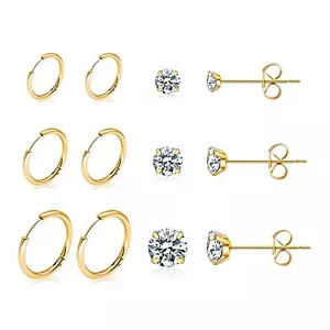 6 Pairs Earrings Sets for Multiple Piercing, 8/10/12mm Dainty Huggie Hoop Earrin - Picture 1 of 7