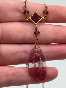 Vintage Pididdly Links Pfau? Halskette Vogel Intaglio goldfarben - Bild 1 von 21