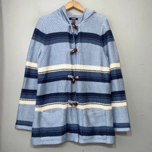 Chaps Blue Striped Size Medium Hooded Toggle Cardigan Fisherman Coastal Cowgirl - Picture 1 of 11