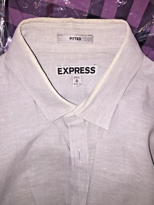 Camisa Express Fit Gris Botón Delantero Manga Larga Para Hombre Talla M Mezcla de Lino Foto 1 de 4