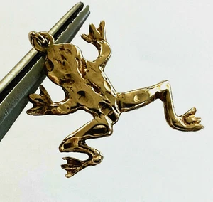 14K Solid Yellow Gold Frog Shape Ladies Pendant Charm  - Picture 1 of 12