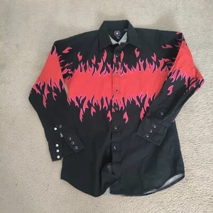 Panhandle Slim M Mens L/S Black Red Flames Western Pearl Snap Cowboy Shirt VGUC - Picture 1 of 3