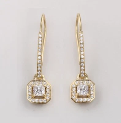 1.25 CT Princess Moissanite Drop Dangle Earrings 14K Yellow Gold Plated Silver - Image 1 of 4