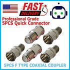 5 Pack F-type Quick Push-On Adapter Male-Female Coaxial Cable Connector