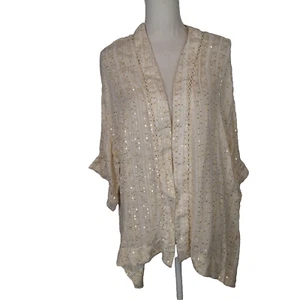 Soft surroundings cream gold sequin topper kimono 3/4 slv plus sz 1x jacket - Picture 1 of 13