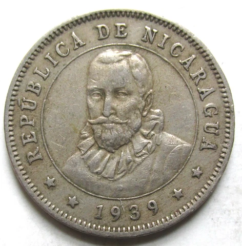 NICARAGUA 1939 Copper-Nickel 25 Centavos Cover