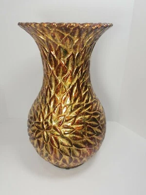 Impresionante jarrón artesanal de color rojo, dorado, bronce y verde azulado - Absolutamente hermoso Foto 1 de 4