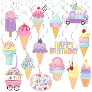 Ice Cream Party Hanging Swirls Ice Cream Birthday Party Decorations 20pcs Sum... - Picture 1 of 8