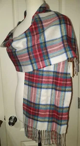 Sciarpa a quadri Belle France 100% cashmere multicolore rosso bianco blu taglia 65""x10"" NUOVA - Foto 1 di 5