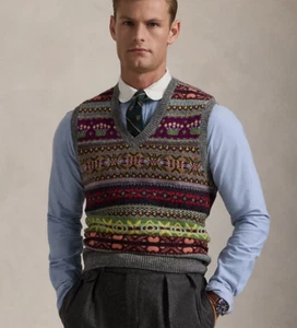 Mens Polo Ralph Lauren Wool Fair Isle Sweater Vest Size M Slimmer Fit New Sealed - Picture 1 of 1