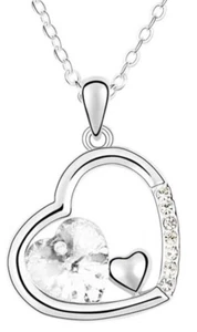 LINEL Silber Herzform Anhänger Halskette Intarsien Kristall Silber Herzen - Bild 1 von 1