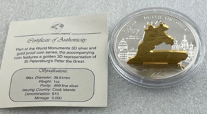 2009 World Monuments Golden 3D Peter The Great 999 Silver Proof Coin - Bild 1 von 4