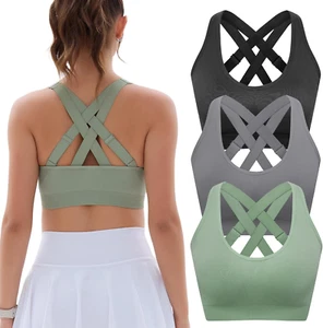 Padded Sports Bras for Women Supportive Adjustable Straps Cross Back Yoga Gym - Picture 1 of 12