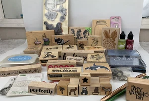 Large 3lb Stamp Lot - Wooden Rubber Craft Stamps Accessory Bundle - Vintage Mix - Picture 1 of 6