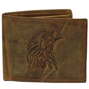 Águila amarillo hombre billetera piel de búfalo bolsa de motociclista con protección RFID marrón - Imagen 1 de 8