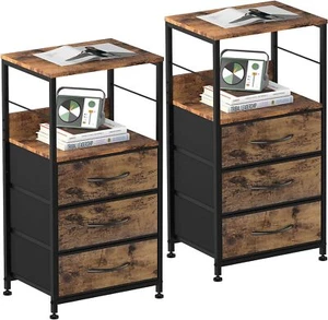 2er Set Beistelltische Nachttisch mit 3 Stoff Schubladen Nachttisch Beistelltisch für Schlafzimmer - Bild 1 von 7