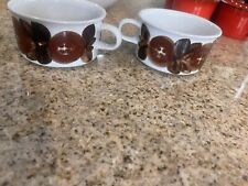 2 Vintage Arabia of Finland Anemone Brown Flat Coffee/Tea Cups/Mugs