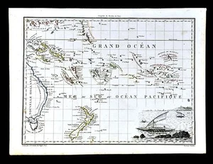 1812 Malte Brun Lapie Map - South Pacific Islands New Zealand Australia Oceania - Picture 1 of 4