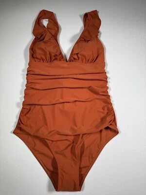 Traje de baño de playa de una pieza con volantes lisos de una pieza para mujer talla grande Foto 1 de 4