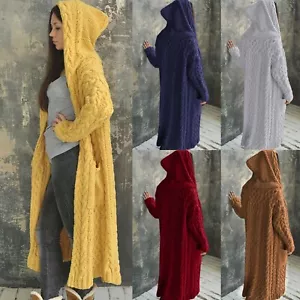 Women Chunky Knitted Oversized Cardigan Ladies Long Sleeve Long Maxi Coat Jumper - Picture 1 of 19