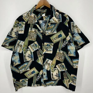 Hawaiian Reserve Collection Short Sleeve Button Shirt Men's XL Black Honolulu - Picture 1 of 8
