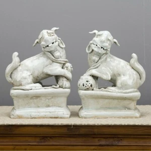 PAR CLÁSICO PR FIGURAS DE PERRO FOO ORIENTAL PORCELANA CELADÓN LUZ CHINA - Imagen 1 de 5