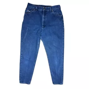 Vintage Lee Size 14 Med Blue Jeans Dark Wash Tapered Leg 100% Cotton Made in USA - Picture 1 of 10
