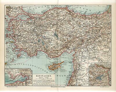 1895 ASIA MINOR CYPRUS TURKEY OTTOMAN EMPIRE DAMASCUS SYRIA Antique Map • 1.27$