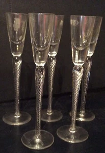 "Cinco gafas de flautas Tiffany & Company cristal cordial aperitivo con vástago de aire 9""" - Imagen 1 de 8
