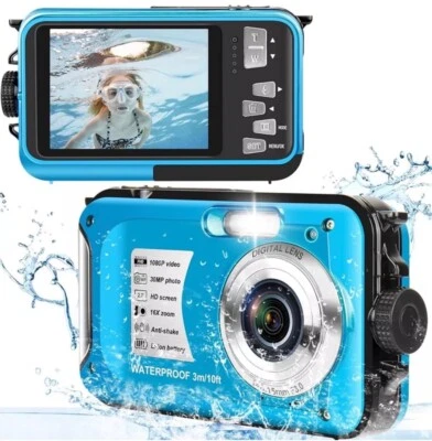Cámara Subacuática con 10FT 30MP FHD 1080P Cámara Digital Impermeable, Azul Foto 1 de 4
