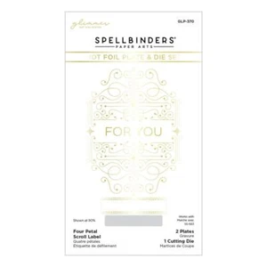 Spellbinders Glimmer Hot Foil Plate & Die Set - Four Petal Scroll Label, GLP-370 - Picture 1 of 5