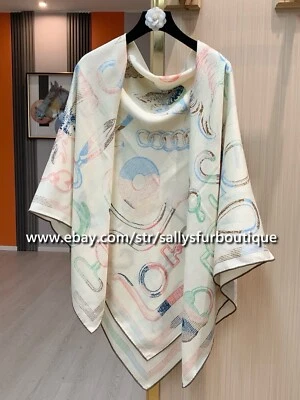 Sallys 70% Cashmere & 30% Silk Wrap Scarf Saddle Print Double Face Shawl 53" - Image 1 of 4