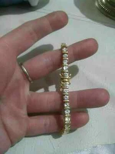 10Ct Created Diamond Women's Tennis Vintage Bracelet Solid14k Yellow Gold Plated - Picture 1 of 4