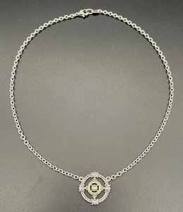 Judith Ripka Sterling Silver 18k Gold Chain Link Necklace Diamond Pendant 17.25” - Picture 1 of 11