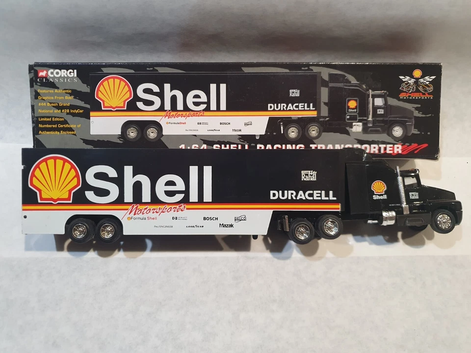 Corgi Classics Shell Motorsports Racing Transporter, #44 Busch #28 Indy Car NIB - Image 1 of 4